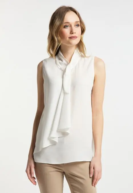 B-WARE DREIMASTER KLASSIK DAMEN ÄRMELLOSE BLUSE GR.M FARBE WOLLWEISS