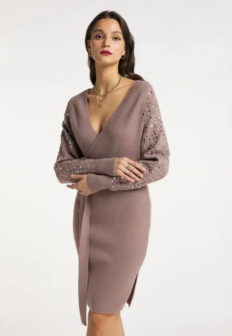 B-WARE FAINA DAMEN STRICKKLEID GR.XS/S FARBE DUNKELTAUPE