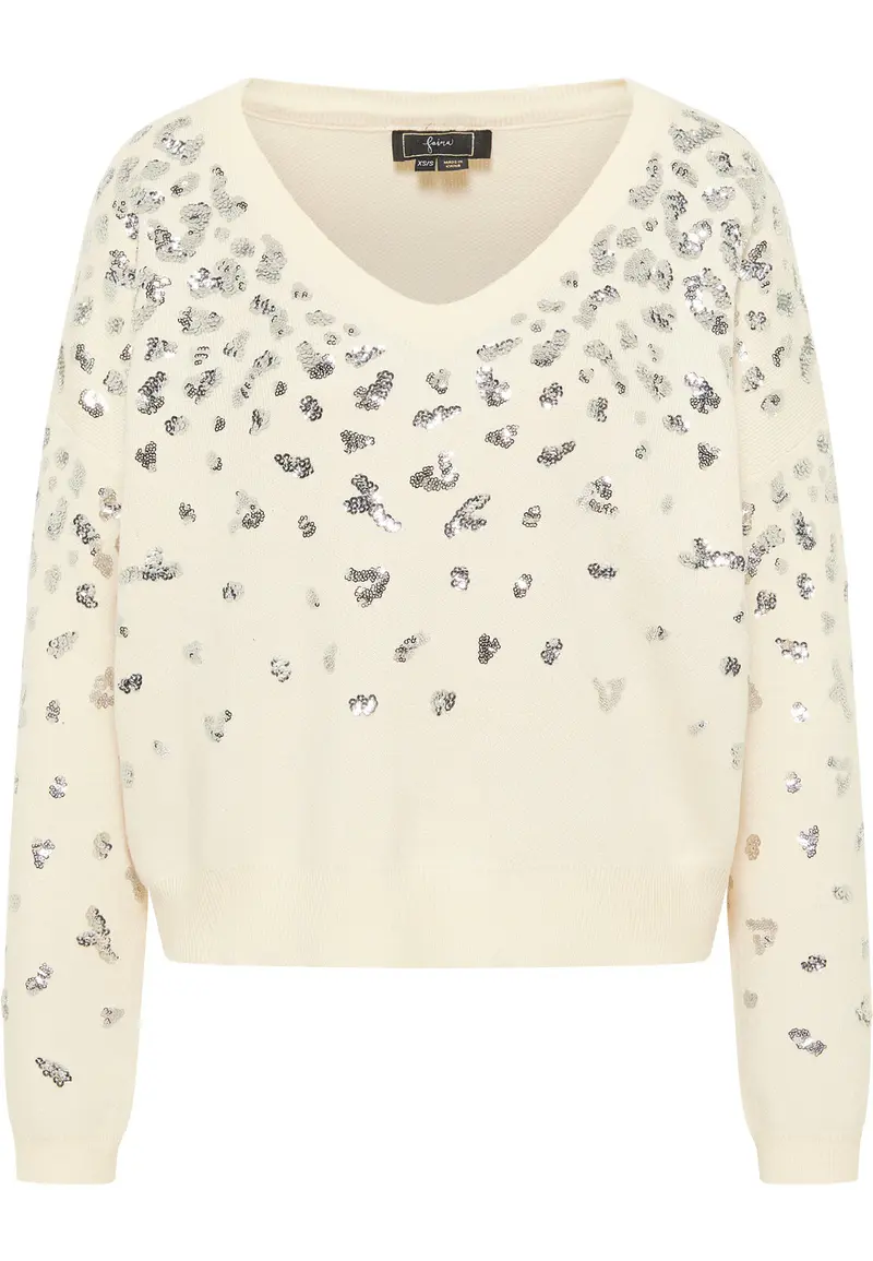 B-WARE FAINA DAMEN STRICKPULLOVER Gr. M/L Farbe Wollweiss Silber