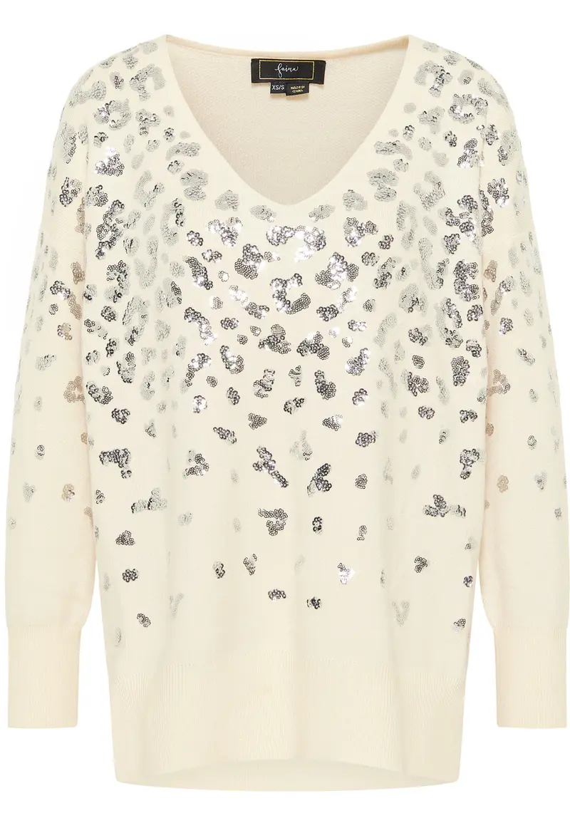 B-WARE FAINA DAMEN STRICKPULLOVER Gr. M/L Farbe Wollweiss Silber