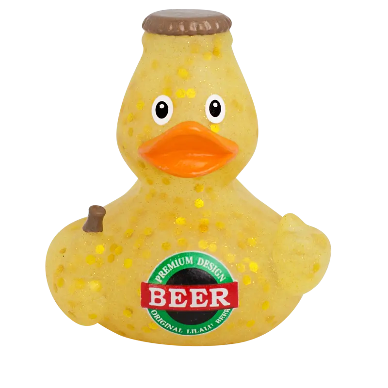 Bier Flasche Ente Badeente Quietscheente Gummiente Lilalu