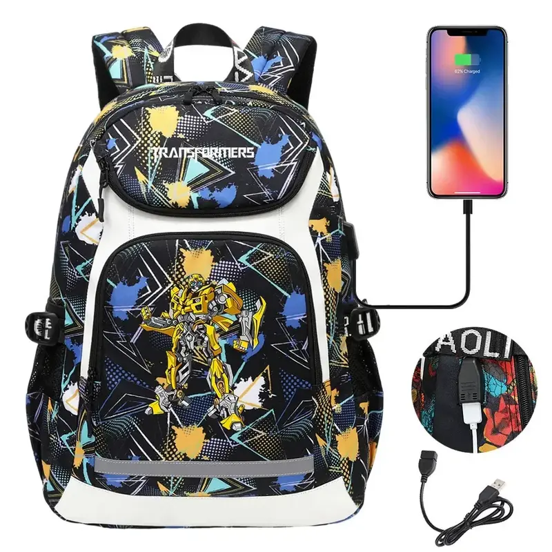 Blau-gelber Rucksack Bumblebee, USB-Anschluss