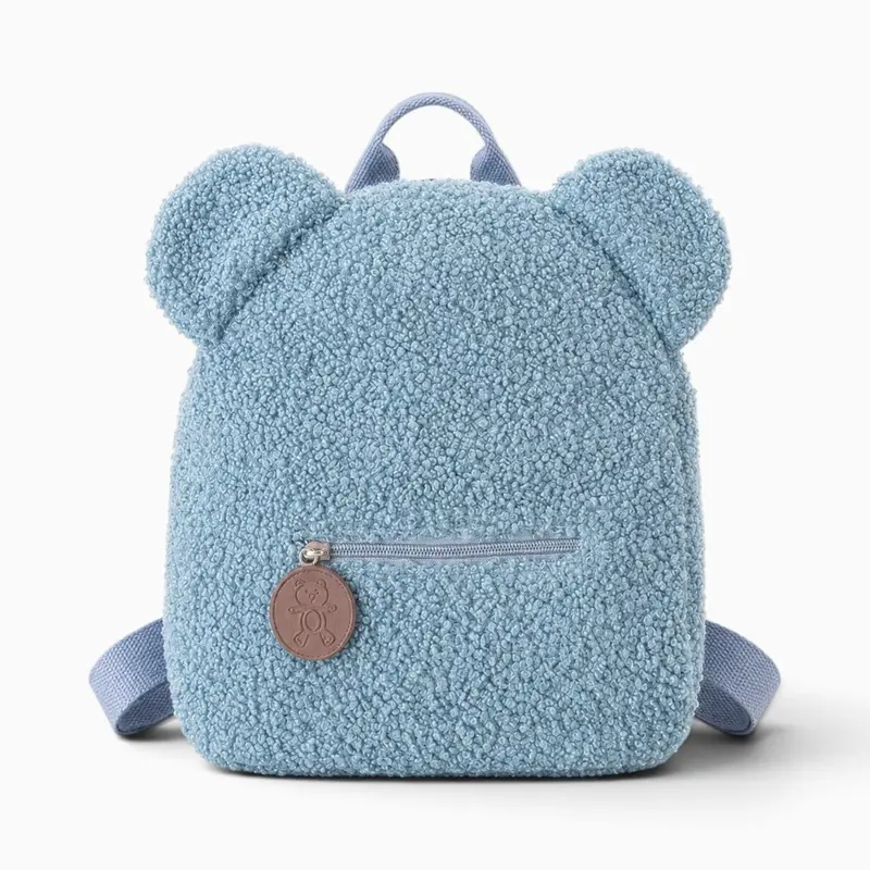 Blauer Plüsch-Rucksack mit Bärenohren