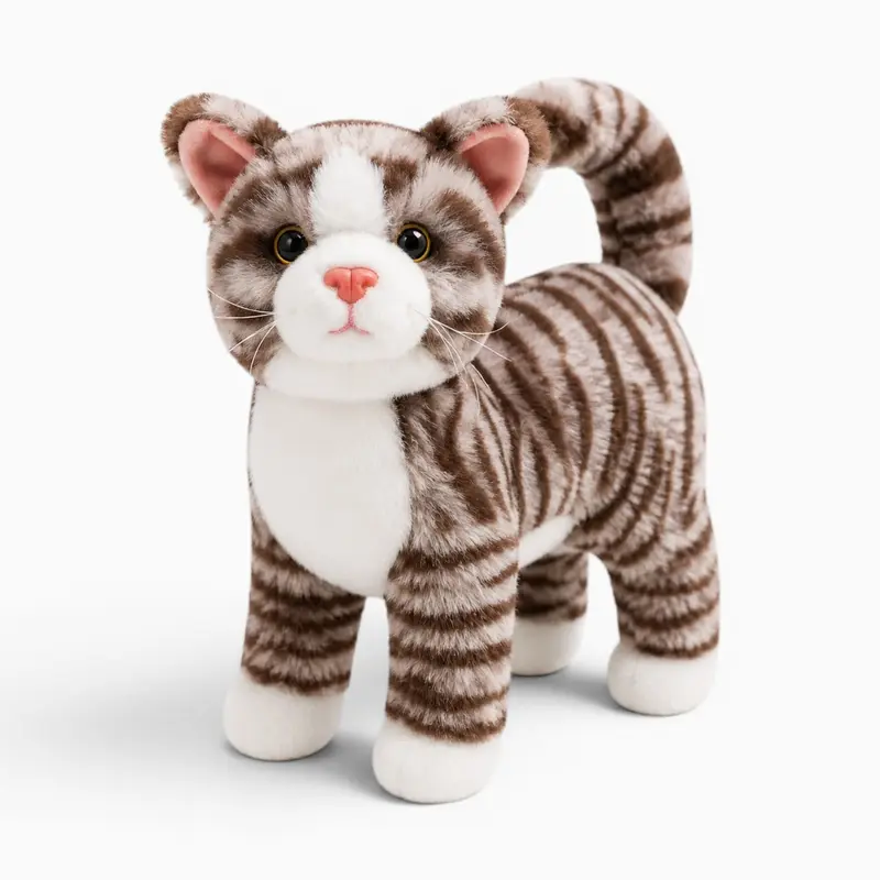Braun-weiß gestreiftes Katzen Kuscheltier