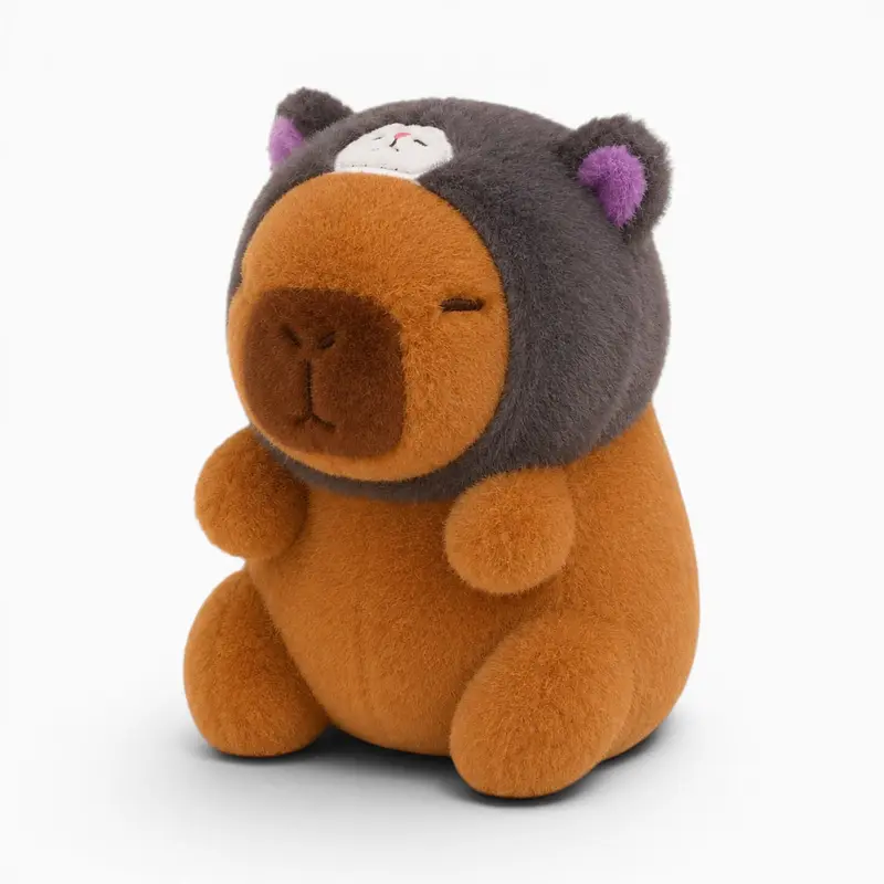 Capybara Kuscheltier mit Grauer Katzenmütze