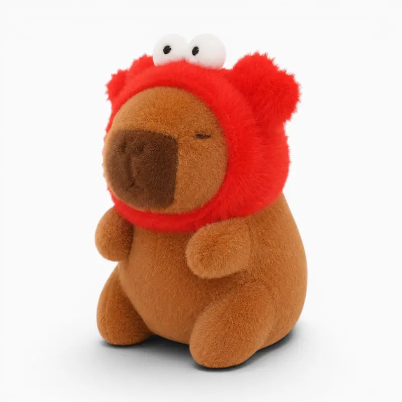 Capybara Kuscheltier mit Roter Krabbenmütze