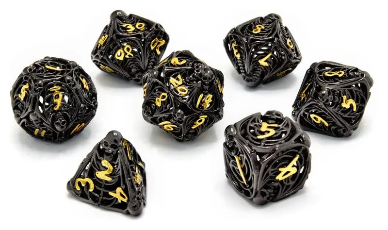 CritStones Hollow Metal Würfel Set Soulreaper Gold (7)