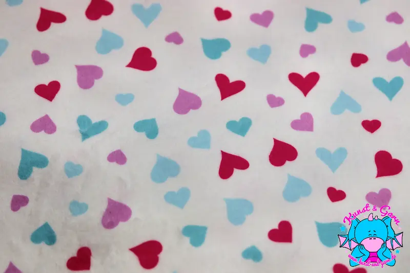 Eigenproduktion Digitaldruck Minky Hearts pink blau 3mm