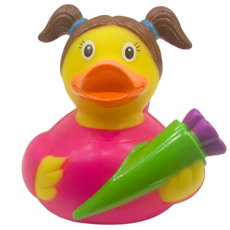 Einschulung Erstklässlerin Ente Badeente Quietscheente Gummiente Lilalu