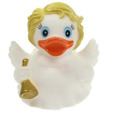 Engel blondes Haar mit Glocke Badeente Quietscheente Christkind Factotum