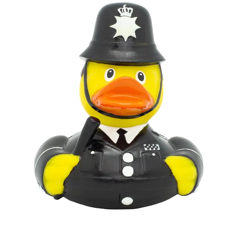 Englische Polizei Bobby Ente Badeente Quietscheente Gummiente Lilalu