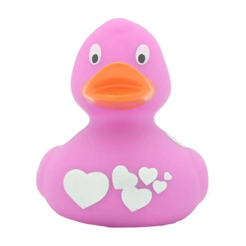 Ente Pink mit silbernen Herzen Badeente Quietscheente Lilalu