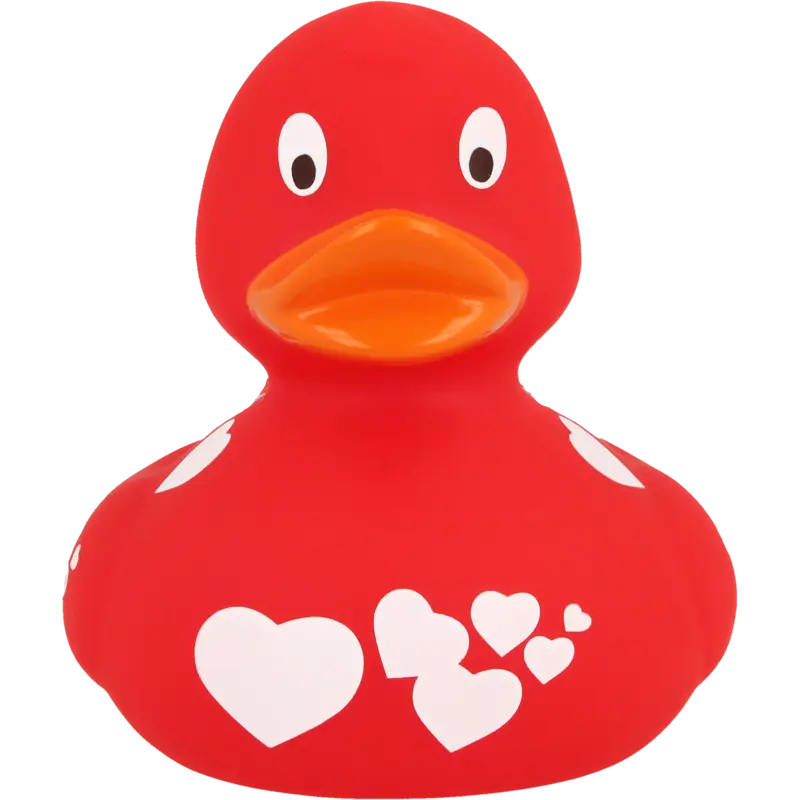 Ente Rot mit weißen Herzen Badeente Quietscheente Lilalu