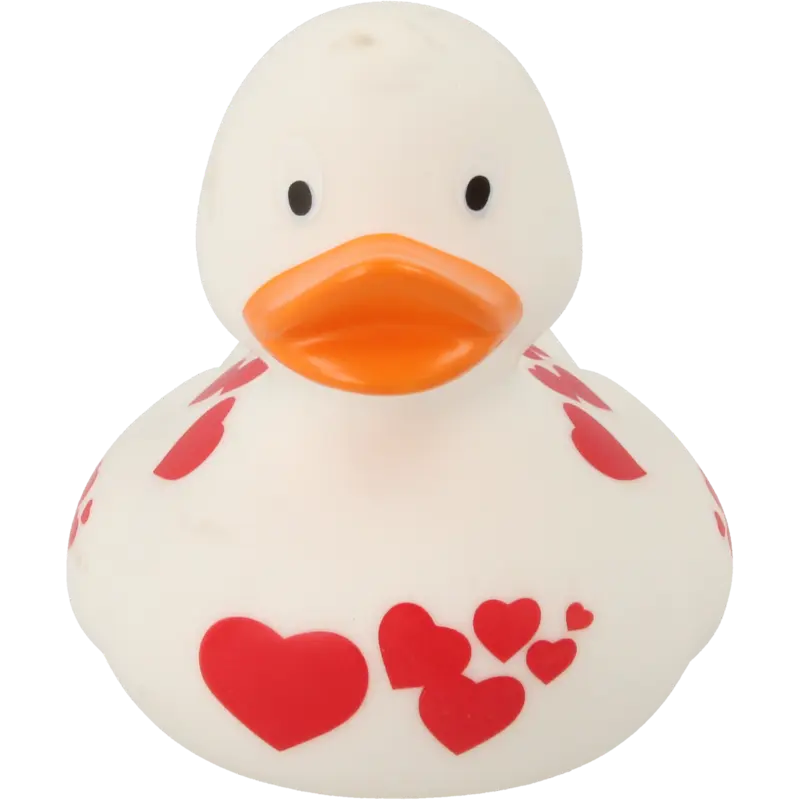 Ente weiß mit roten Herzen Badeente Quietscheente Lilalu