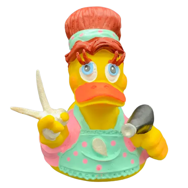 Friseurin Salon Duck Quietscheente Badeente Naturkautschuk Lanco
