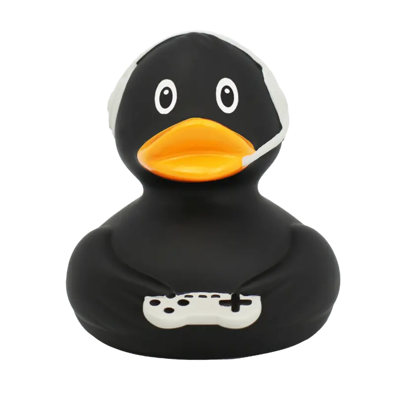 Gamer Gaming Ente Schwarz Badeente Quietscheente Gummiente Lilalu