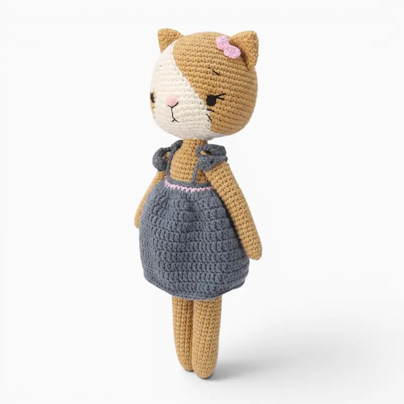 Gehäkeltes Katzen Kuscheltier mit Kleid