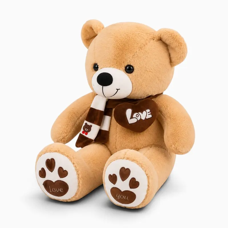 Großer hellbrauner Teddybär mit Schal