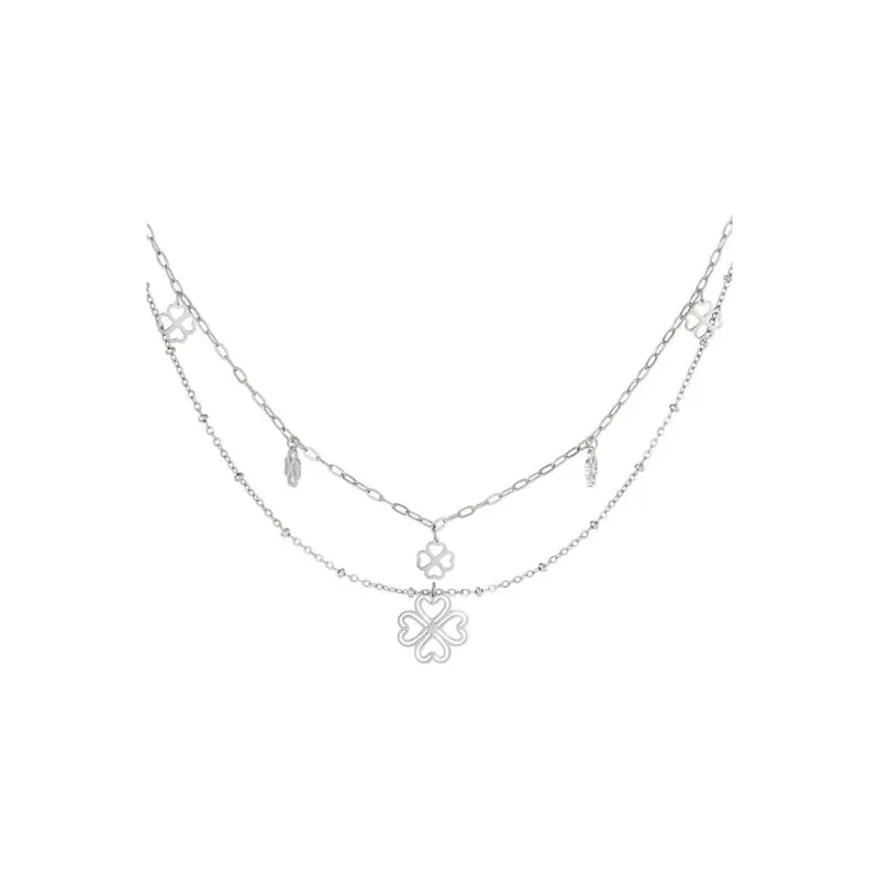 Halskette Doppelt mit Kleeblatt in Silber - Länge 48-53 cm