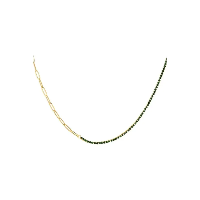 Halskette mit grünen, lila oder roten Zirkonen in Gold – Länge 40–45 cm