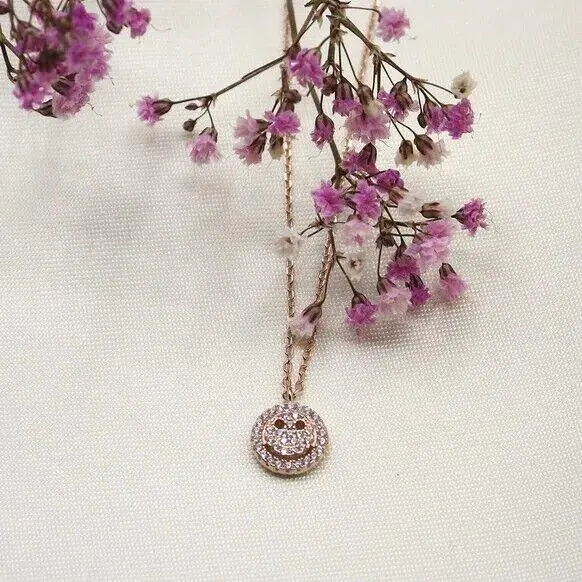 Halskette "Smile" 925 Silber Roségold & Kristallen - Länge 42-45 cm