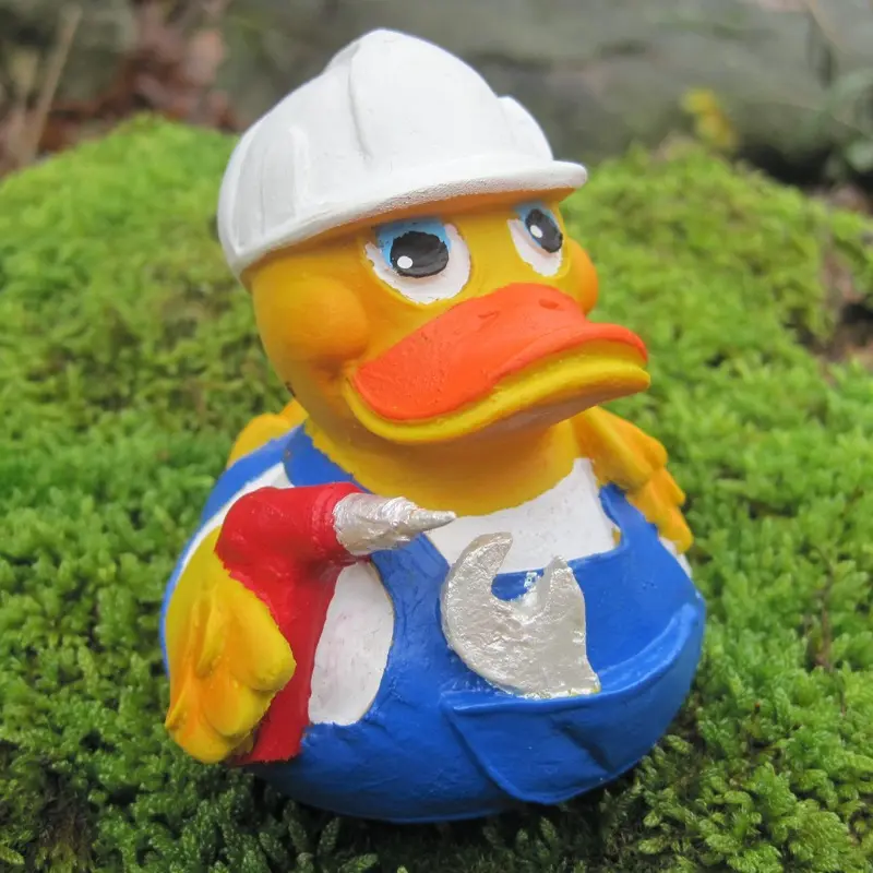 Handwerker Duck Quietscheente Badeente Naturkautschuk Lanco