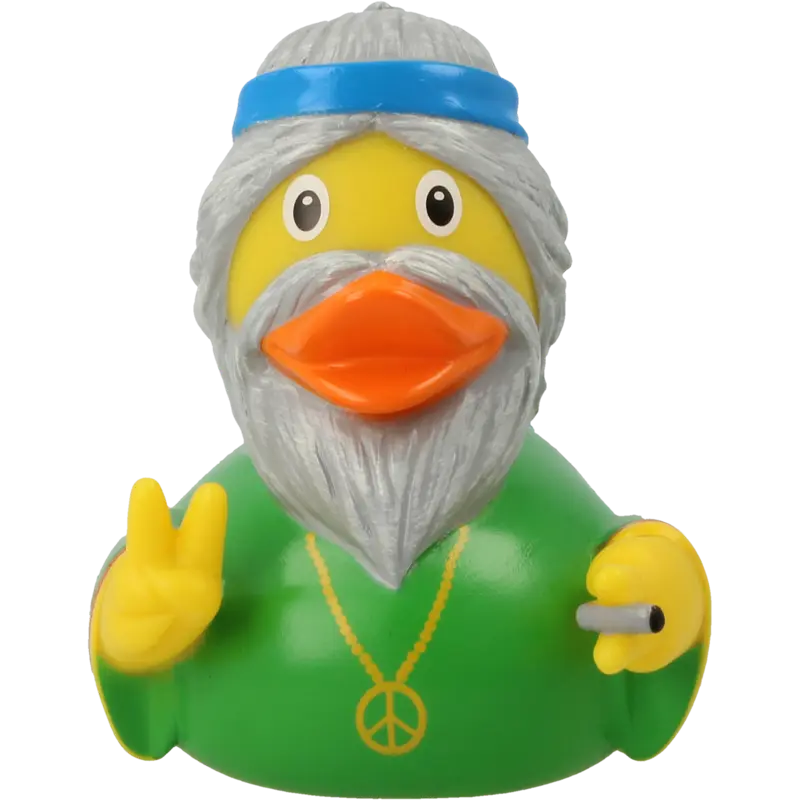 Hippie Mann Frieden Ente Badeente Quietscheente Gummiente Lilalu