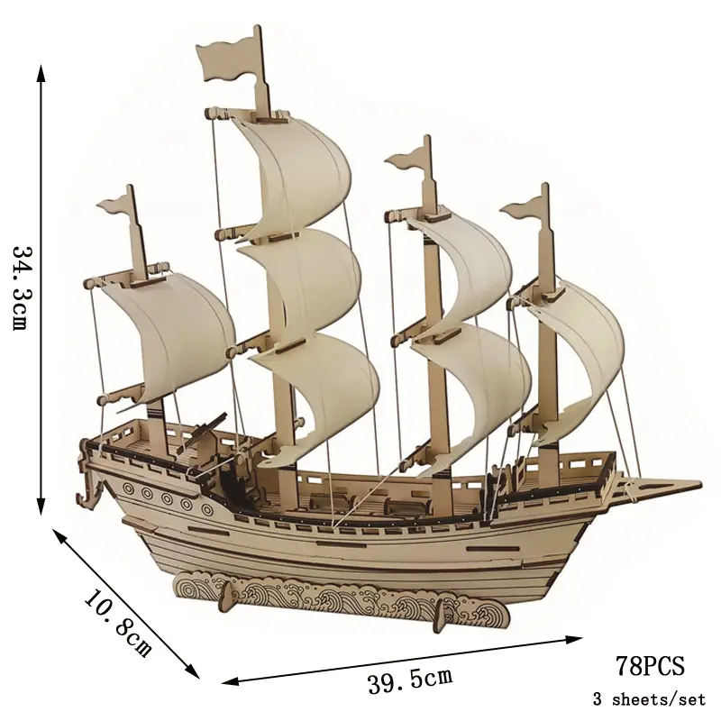 Holz 3D-Puzzle Segelschiff | DIY Baukasten ab 8 Jahren – Bimbino