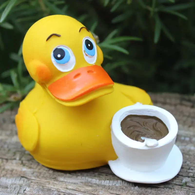 Kaffee Duck Quietscheente Badeente Naturkautschuk Lanco
