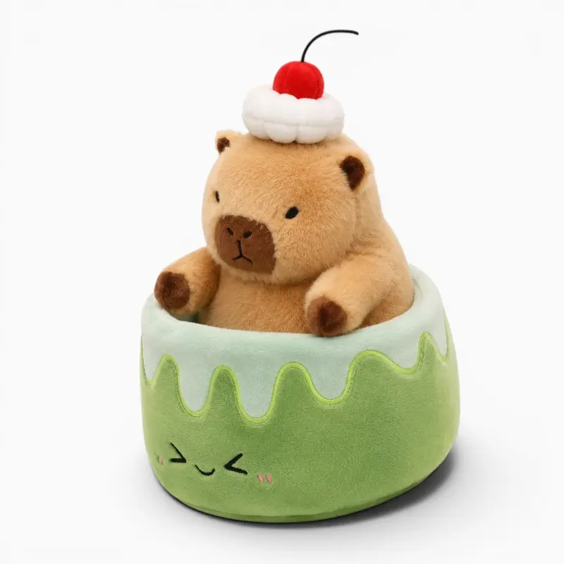 Kawaii Capybara Kuscheltier im Grünen Kuchen