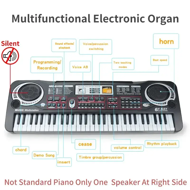 Kinder-Keyboard 61 Tasten mit Mikrofon | ab 3 Jahren – Bimbino