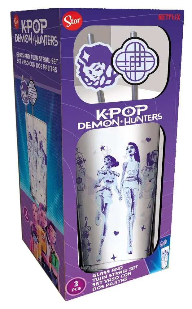 KPop Demon Hunters Glas Tumbler mit Trinkhalmen 485 ml