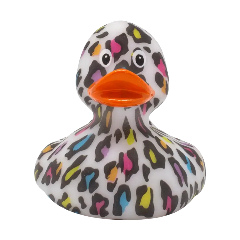 Leopard Bunt Ente Badeente Quietscheente Gummiente Lilalu