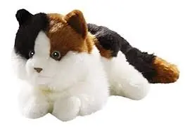 Liegende Plüschkatze weiß-schwarz-braun, 26 cm