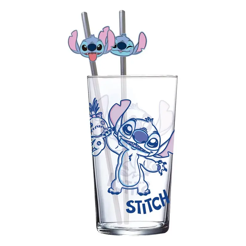 Lilo & Stitch Glas Tumbler mit Trinkhalmen Stitch 485 ml