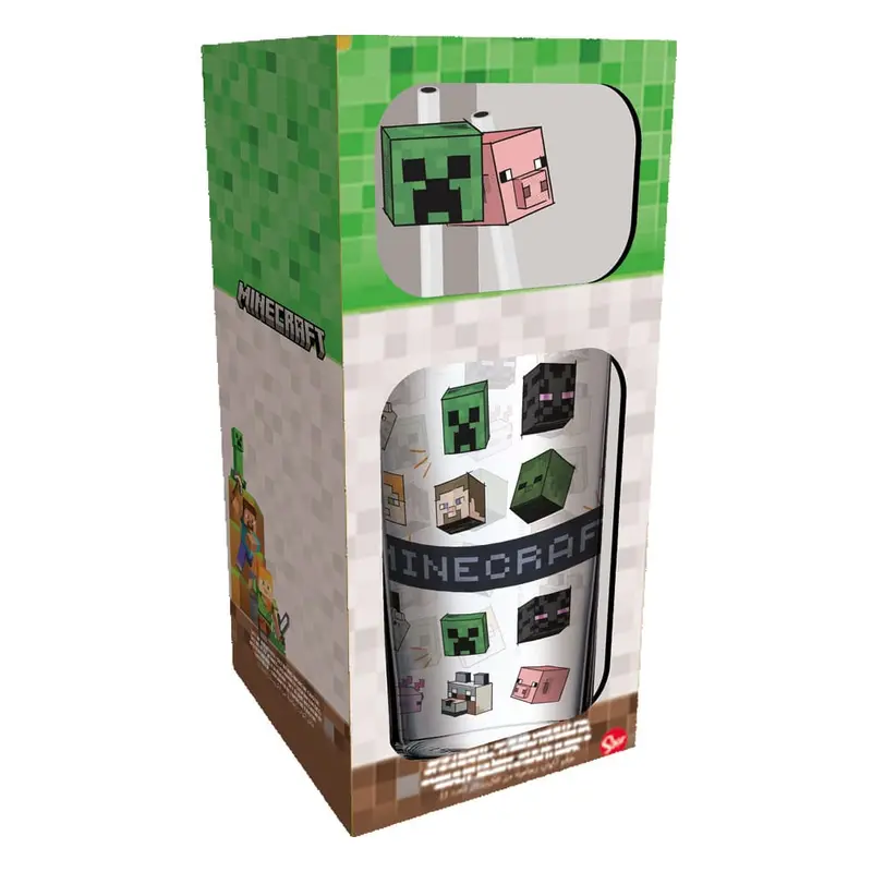 Minecraft Glas Tumbler mit Trinkhalmen Characters 485 ml