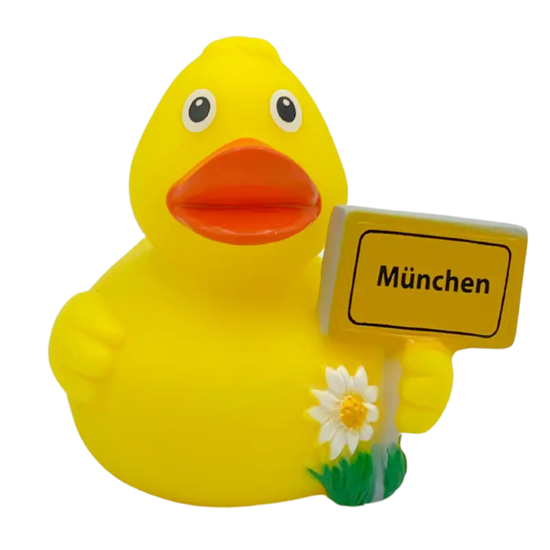 München Stadt Ente Ortsschild Badeente Quietscheente Schnabels