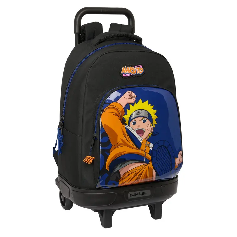 Naruto Schulrucksack mit Rollen „Ninja“, Blau/Schwarz, 33 x 45 x 22 cm