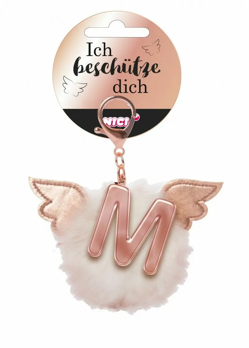 Nici 46982 Taschenanhänger Schutzbommel mit Flügeln + Pompon Metallbuchstabe M