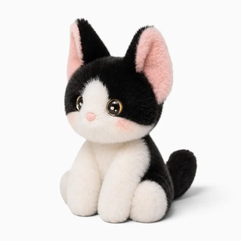 Niedliches Katzen-Kuscheltier in Schwarz und Weiß
