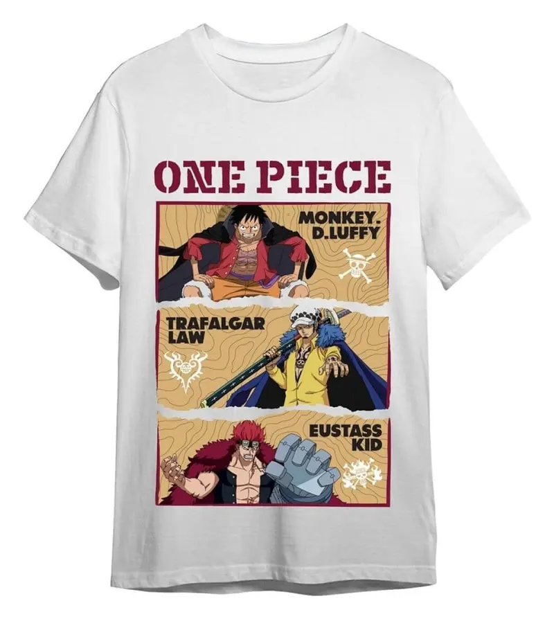 One Piece T-Shirt Luffy/Trafalgar/Eustass Weiß Größe XXL