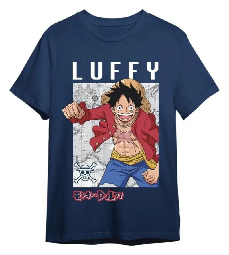 One Piece T-Shirt Monkey D. Ruffy Mapa Denim Größe XXL
