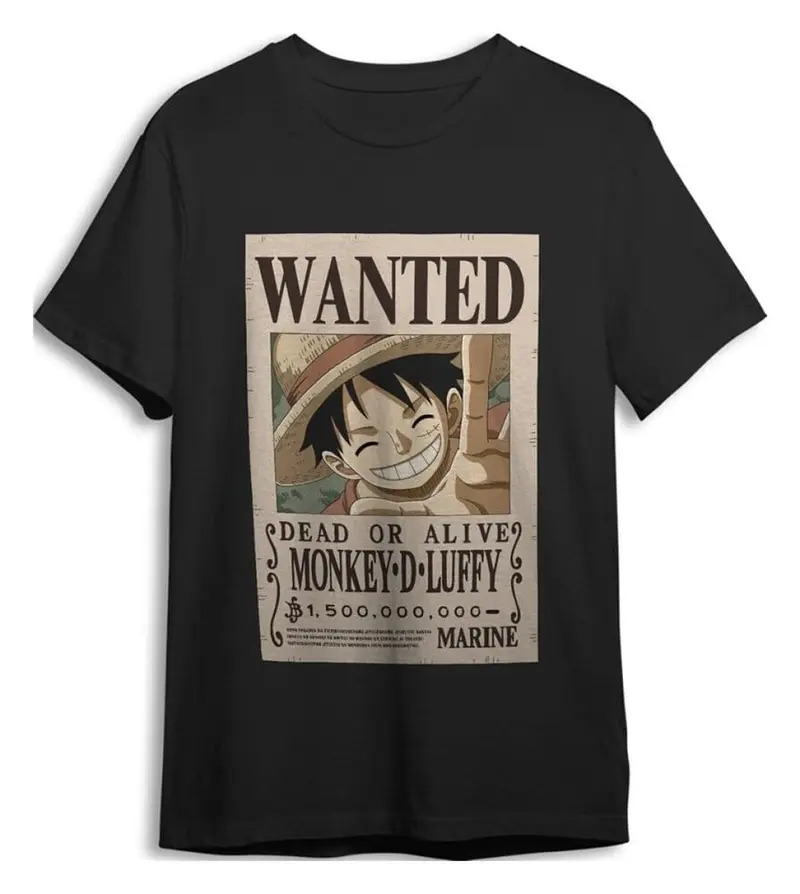 One Piece T-Shirt Monkey D. Ruffy Wanted Schwarz Größe L