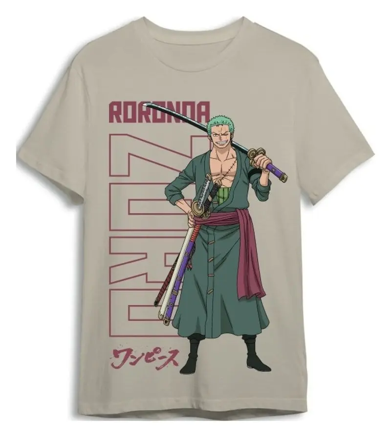 One Piece T-Shirt Roronoa Zoro Sand Größe XL