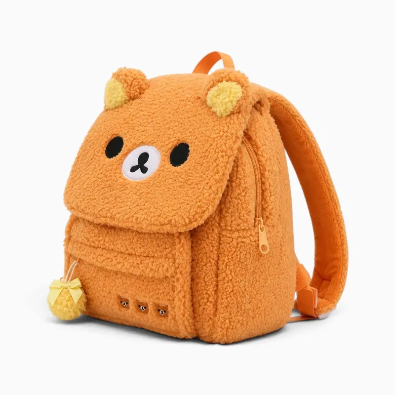 Orangefarbener Plüsch-Rucksack mit Bärenmotiv