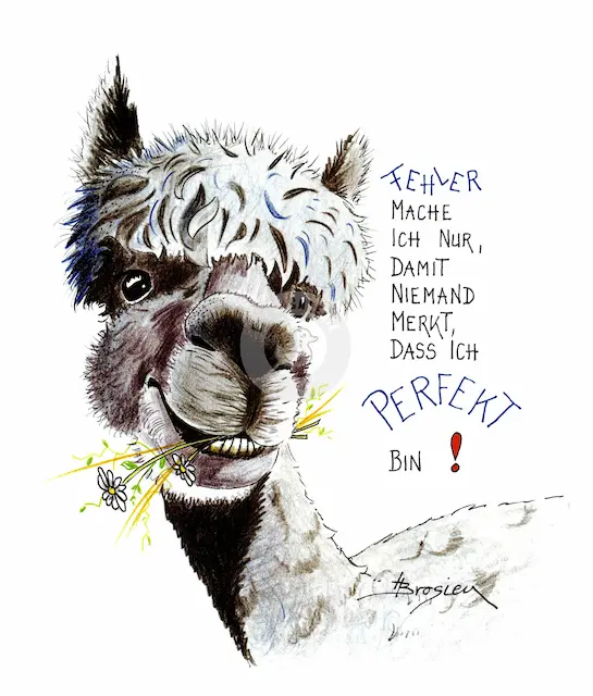 Passepartout Bild Alpaka "Fehler" 24 x 30 cm Heidemarie Brosien