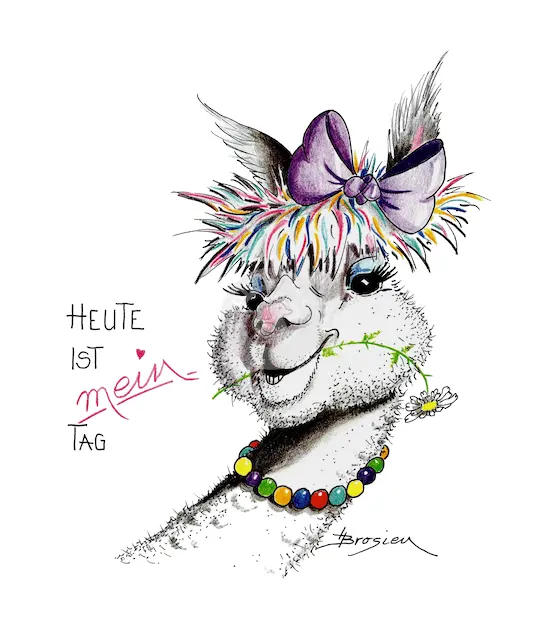 Passepartout Bild Alpaka "Heute ist mein Tag" 24 x 30 cm Heidemarie Brosien