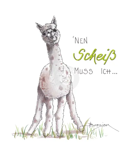 Passepartout Bild Alpaka "Nen Scheiß muss ich" 24 x 30 cm Heidemarie Brosien