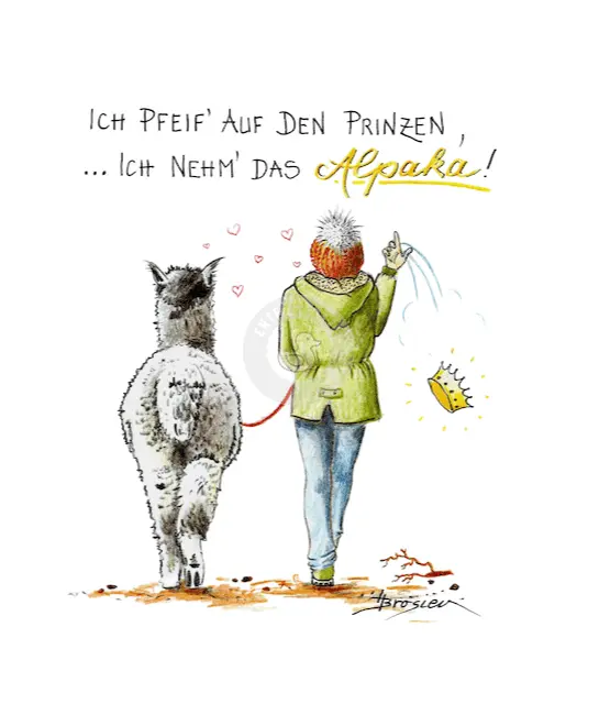 Passepartout Bild Alpaka Spaziergang "Prinz" 24 x 30 cm Heidemarie Brosien