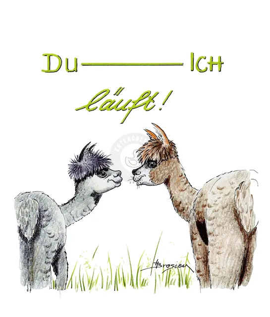 Passepartout Bild Alpakas "Du - ich läuft" 24 x 30 cm Heidemarie Brosien